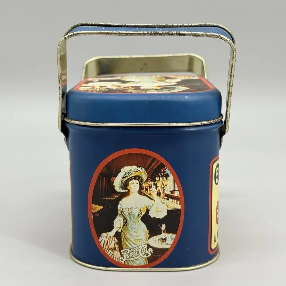 Vintage 1988 Tin Pepsi Advertisement Box W/ Handles & Lid Patina Collectible